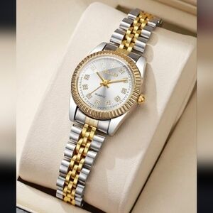 Two-Tone Gold and Silver Women’s Bracelet Watch - Fashion Jewlery